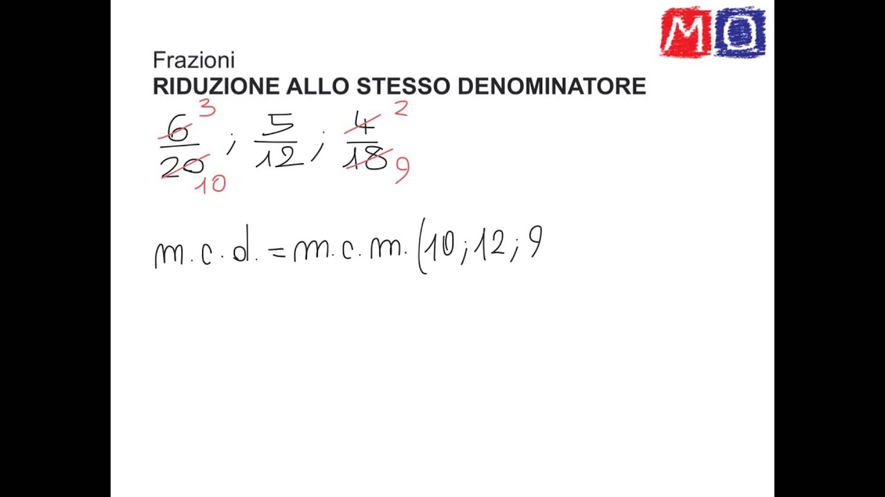 Riduzione di frazioni allo stesso denominatore