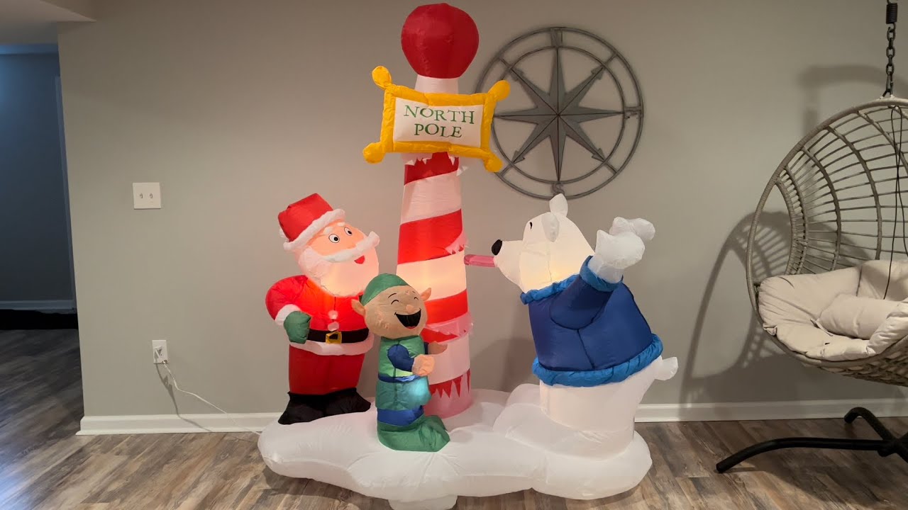 Gemmy 2010 Christmas Airblown Inflatable Pole Scene with Santa & Polar Bear - Inflation + Review