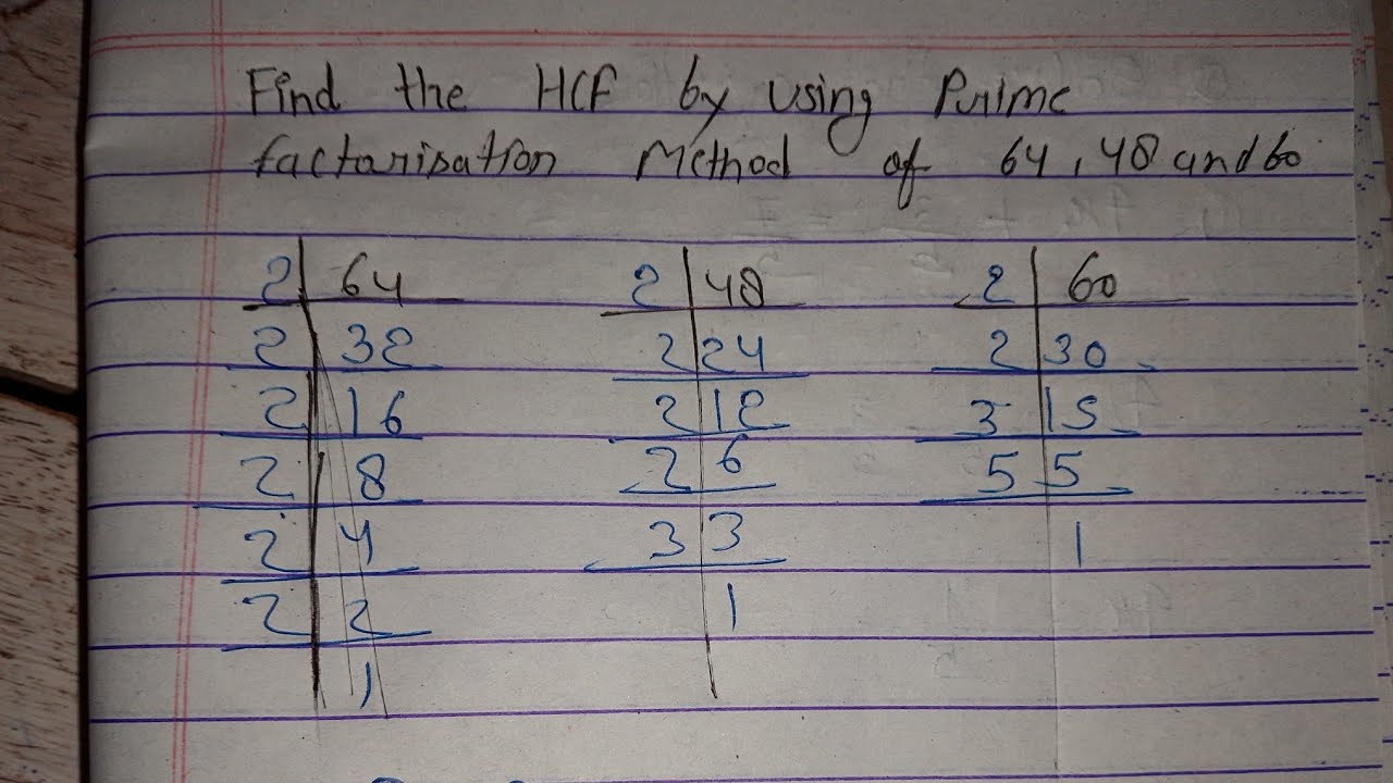 find the HCF by using prime factorization method || 64,48 and 60 ka hcf kaise nikale