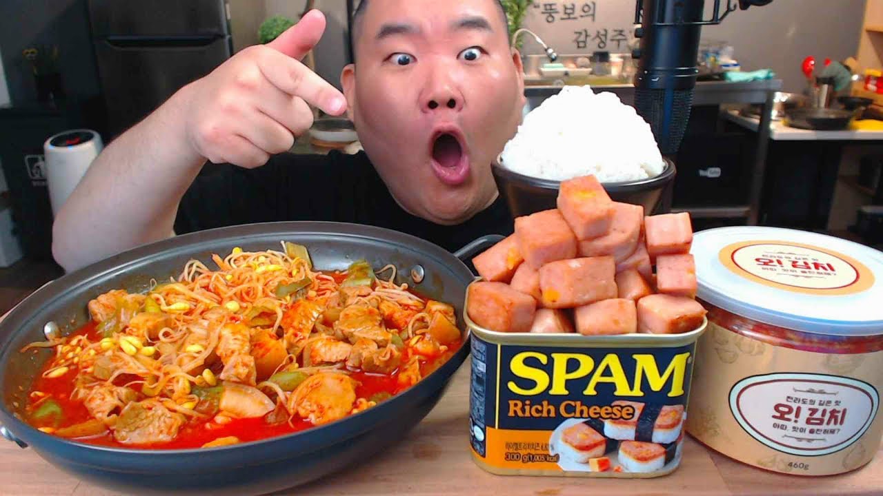 치즈스팸+돼지짜글이+배추김치+쌀밥 도둑들 먹방 MUKBANG