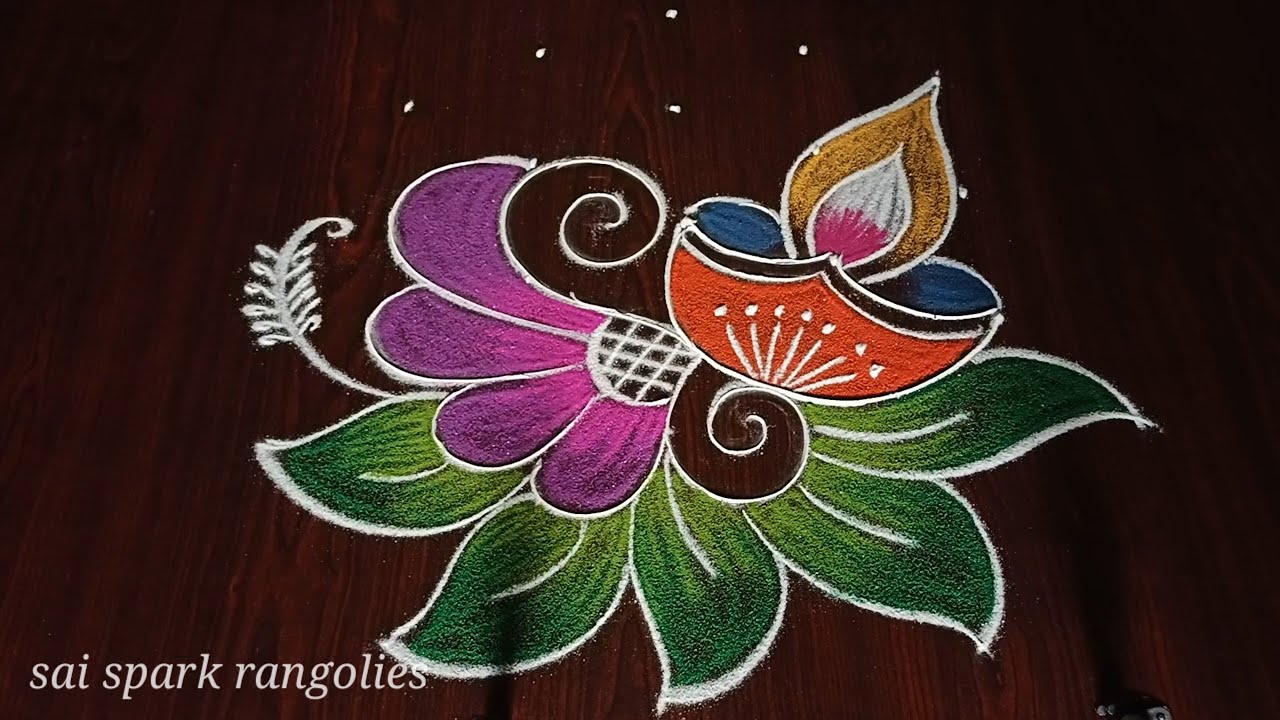 2023 Diwali spl Deepam rangoli | flower with diya rangoli | festival rangoli @saisparkrangolies