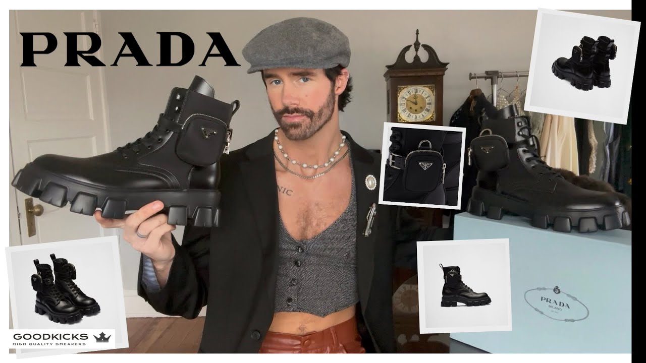PRADA Monolith Brushed Leather & Re-Nylon Boots With Pouche | GOODKICKS