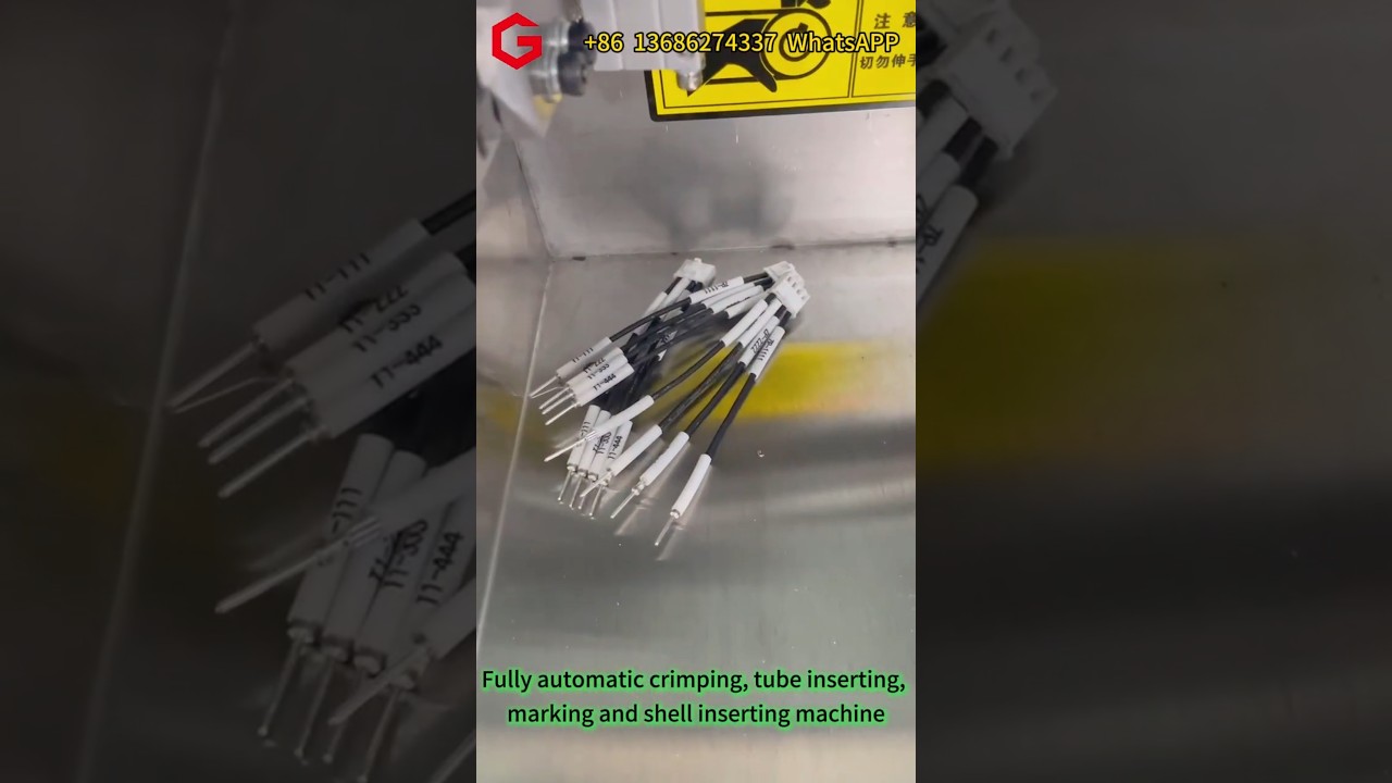 Fully automatic crimping, tube inserting, marking and shell inserting machine #wireharnessmachine