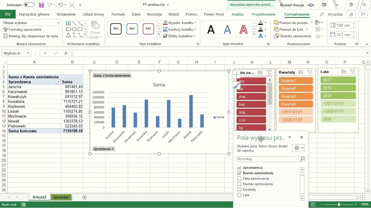 Excel. Jak graficznie przedstawić dane w Tabeli przestawnej?