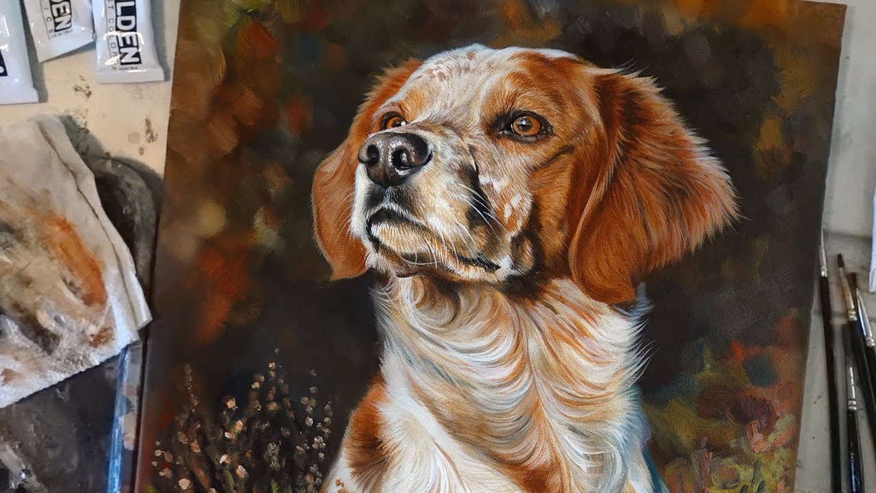 Målning av Bretonen Stoy | Brittany spaniel portrait | Acrylic Painting time-lapse