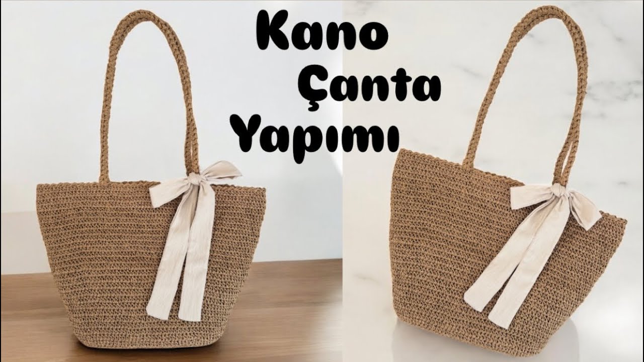 KAGIT İP İLE KANO MODEL ÖRGÜ ÇATA YAPIMI-Kolay çanta tarifi🌼