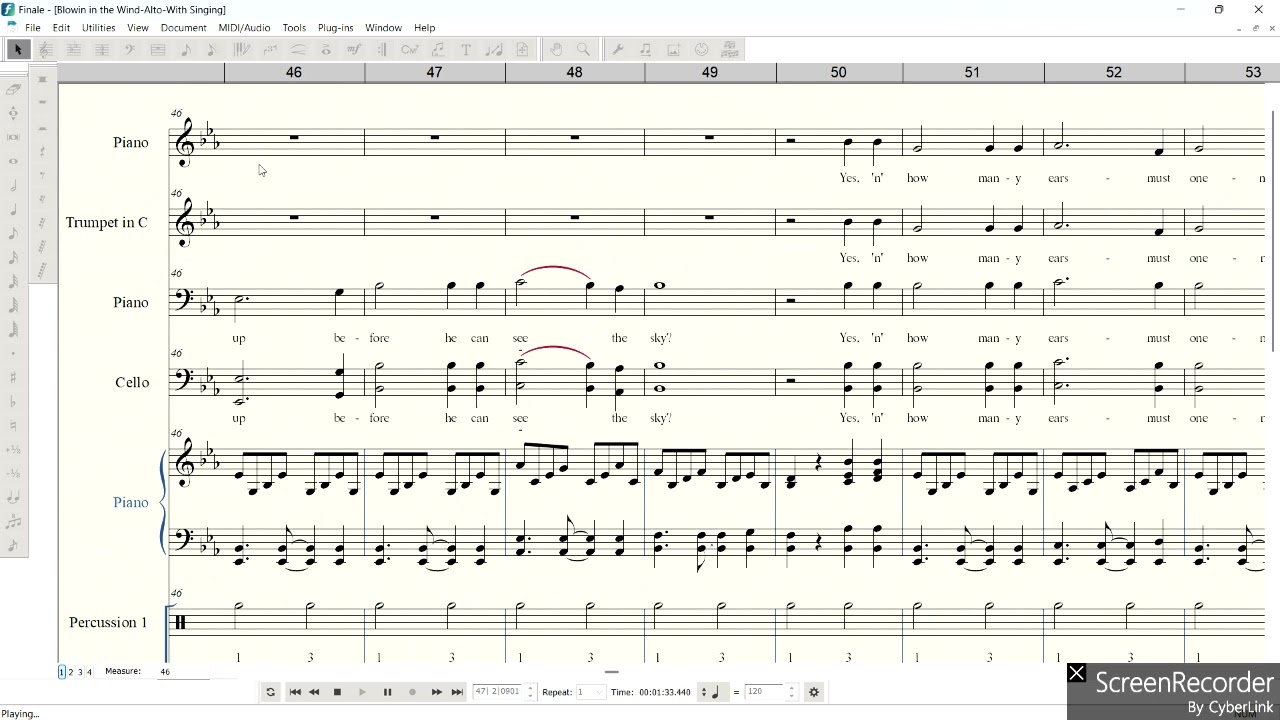 Blowin in the Wind Alto With Singing
