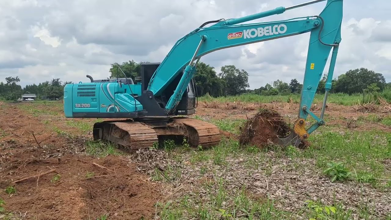 พลังเหลือเฟือ kobelco sk200-sm ใส่บุ้งกี๋ขุดตอ ยางพาราเร็วจัดปลัดบอก excavator