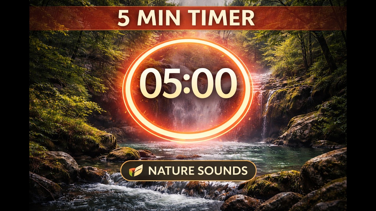 5 Minute Countdown Timer 🌊 Waterfall + Nature Sounds | Quick Calm Reset