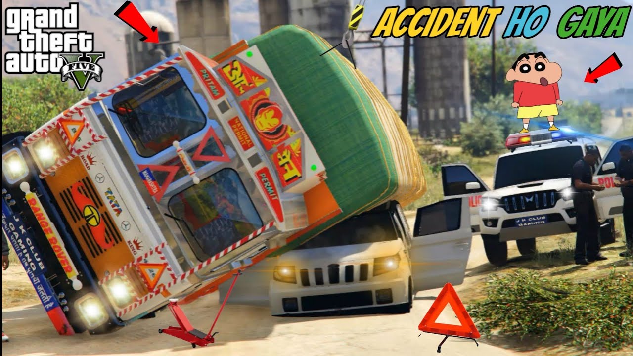 GTA 5 : FRANKLIN AND SHINCHAN DRIVING INDIAN TATA TRUCK 16 WHEELER AND FIR HO GAYA ACCIDENT IN GTA 5
