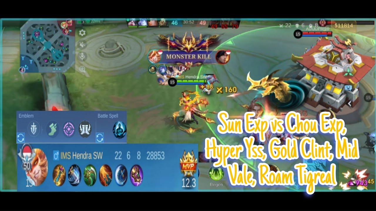 Sun exp vs Chou, hyper YSS, Mid Vale, Roam Tigreal & Gold Clint