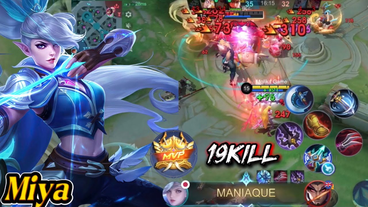Miya 19Kill +Maniac 1Vs4 Best build Gameplay Mobile legend Bang Bang🔥