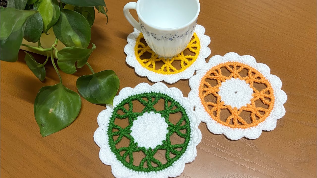 آموزش قلاببافی :در20 دقیقه یه طرح زیبا برای زیر لیوانی و زیر بشقابی یاد بگیر crochet coaster