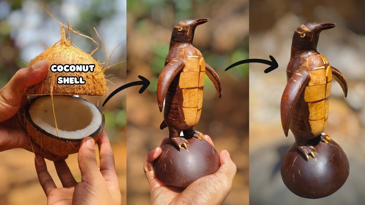 🐧Create a CUTE Coconut Shell Penguin at Home?🥥 | coconut shell craft | coconut shell Penguin