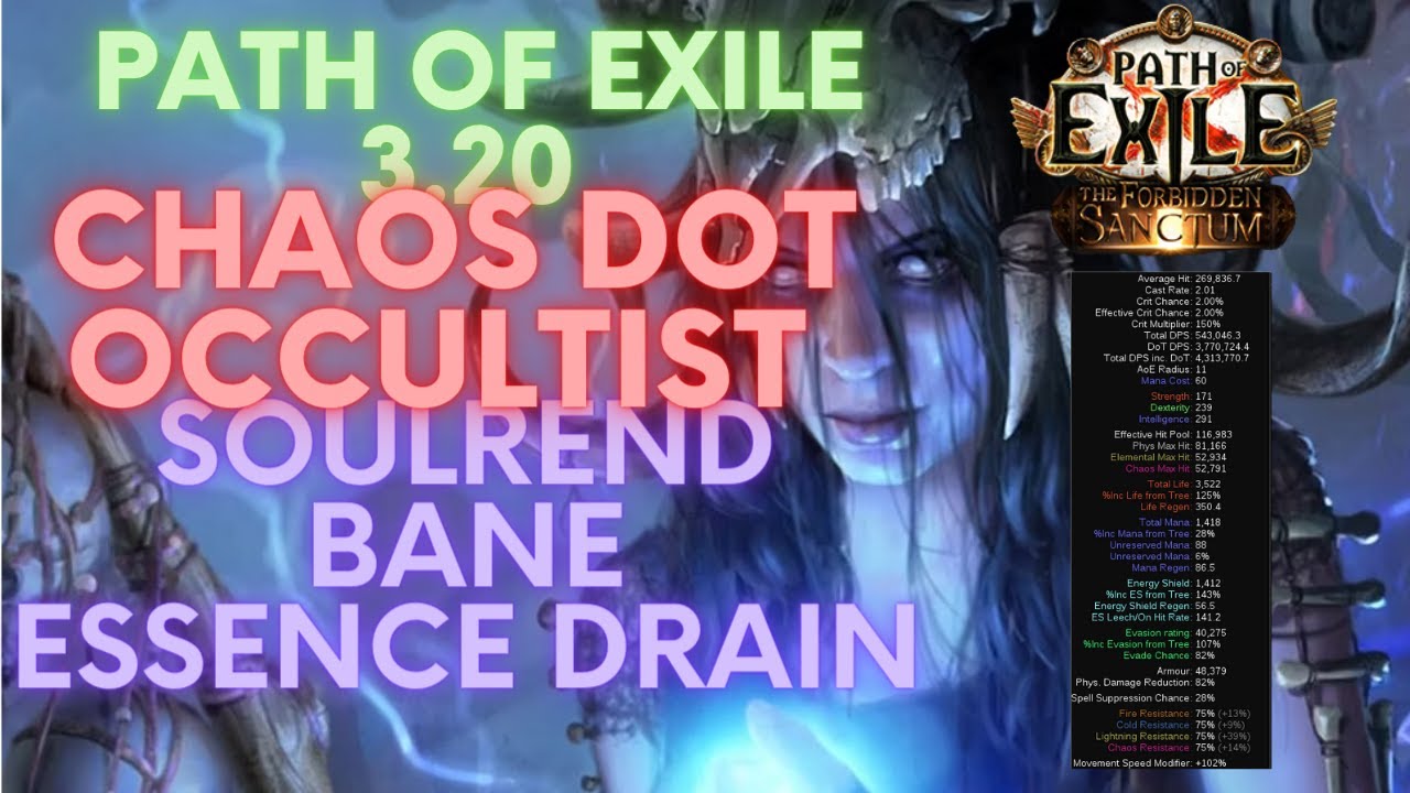 Path of Exile 3.20: Soulrend Bane Essence Drain Occultist Build Guide. Big budget build