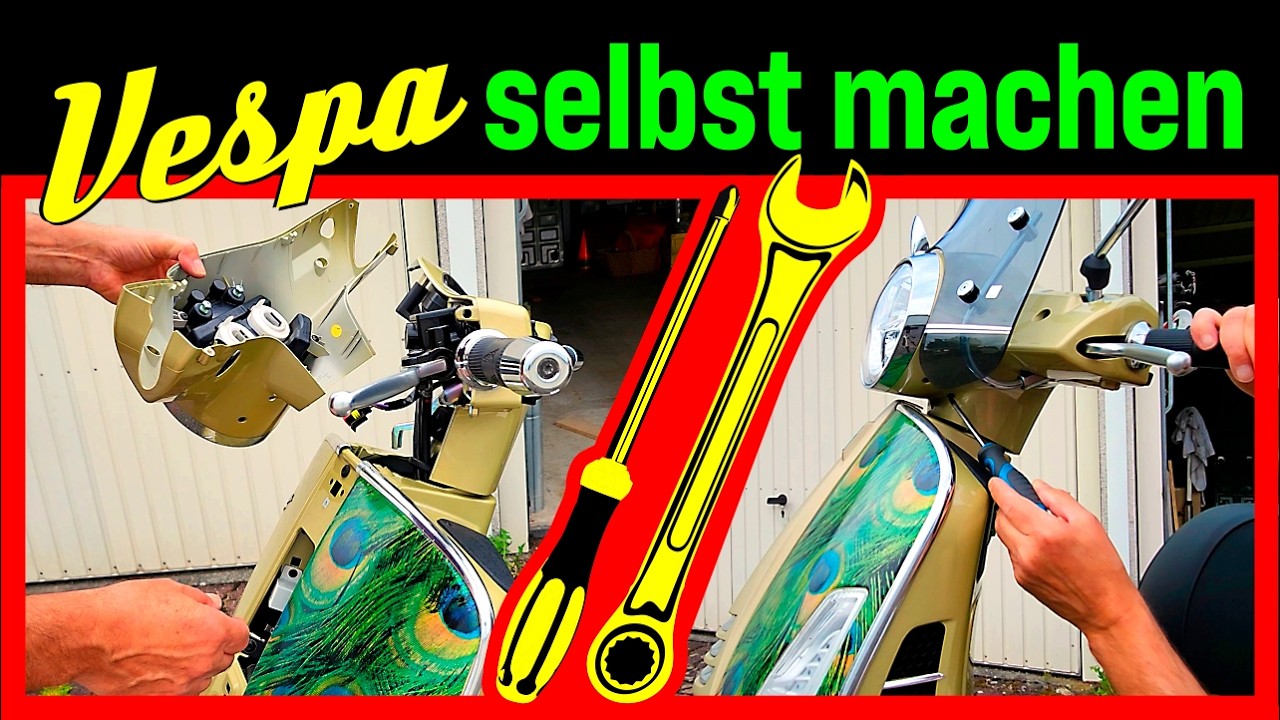 Vespa GTS Licht einstellen, Scheibe ab/dran, Spiegel ab/dran, Lenkerverkleidung ab/dran