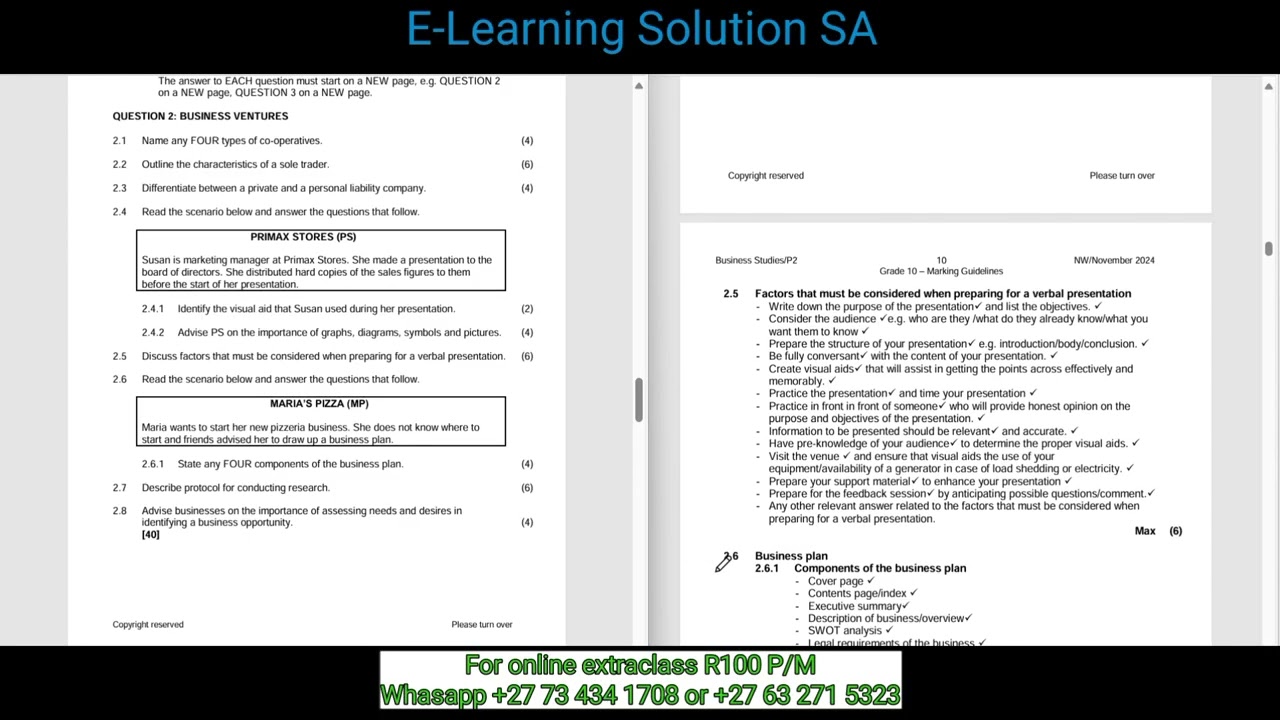 Grade 10 Business studies Term 4 | Exam paper 2 of 2025