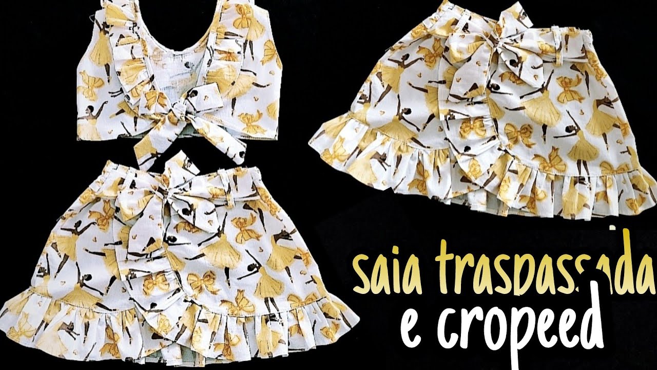Passo a passo ⭐️ Costura Saia infantil traspassada e Blusinha _Malu costura #costurainfantil