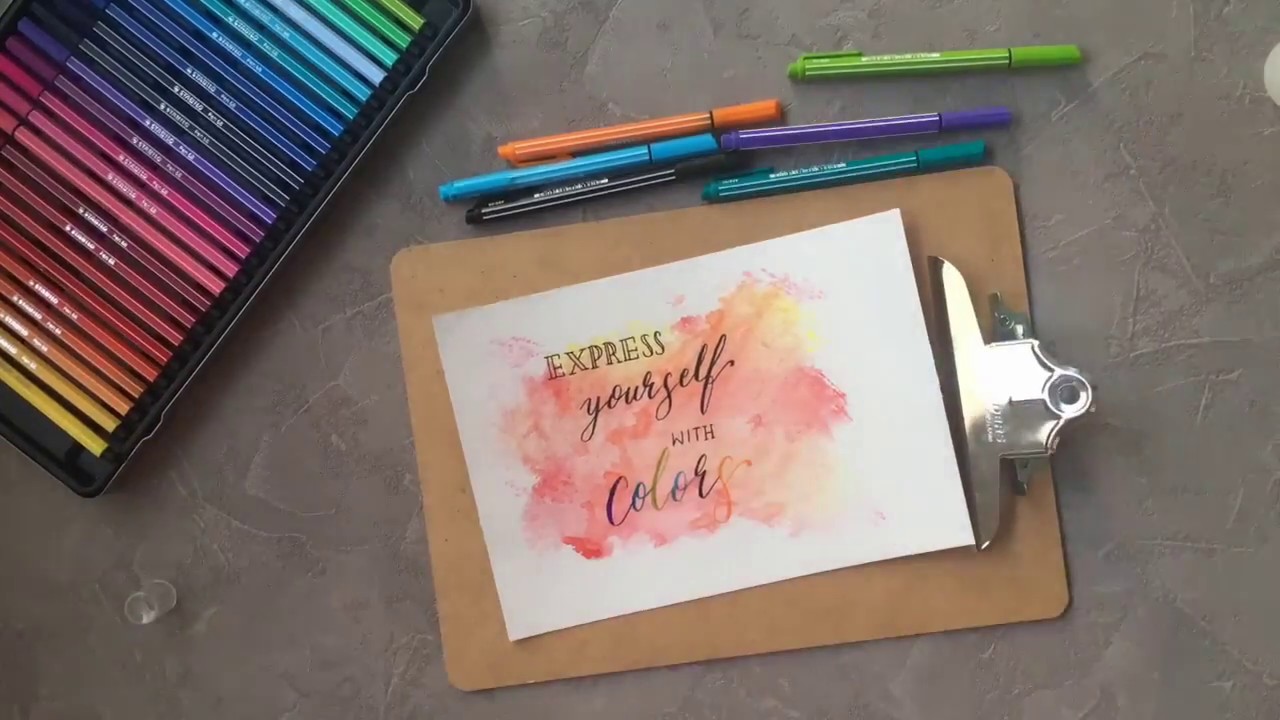 Aquarelle lettering made with a plastic foil and STABILO Pen 68 and pointMax by 