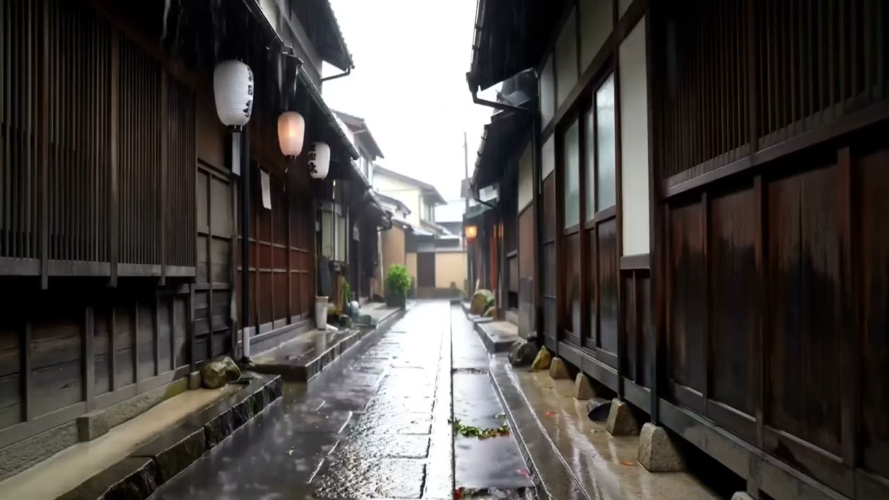 Japanese Alley in Heavy Rain | Peaceful Rain Sounds for Sleep & Focus