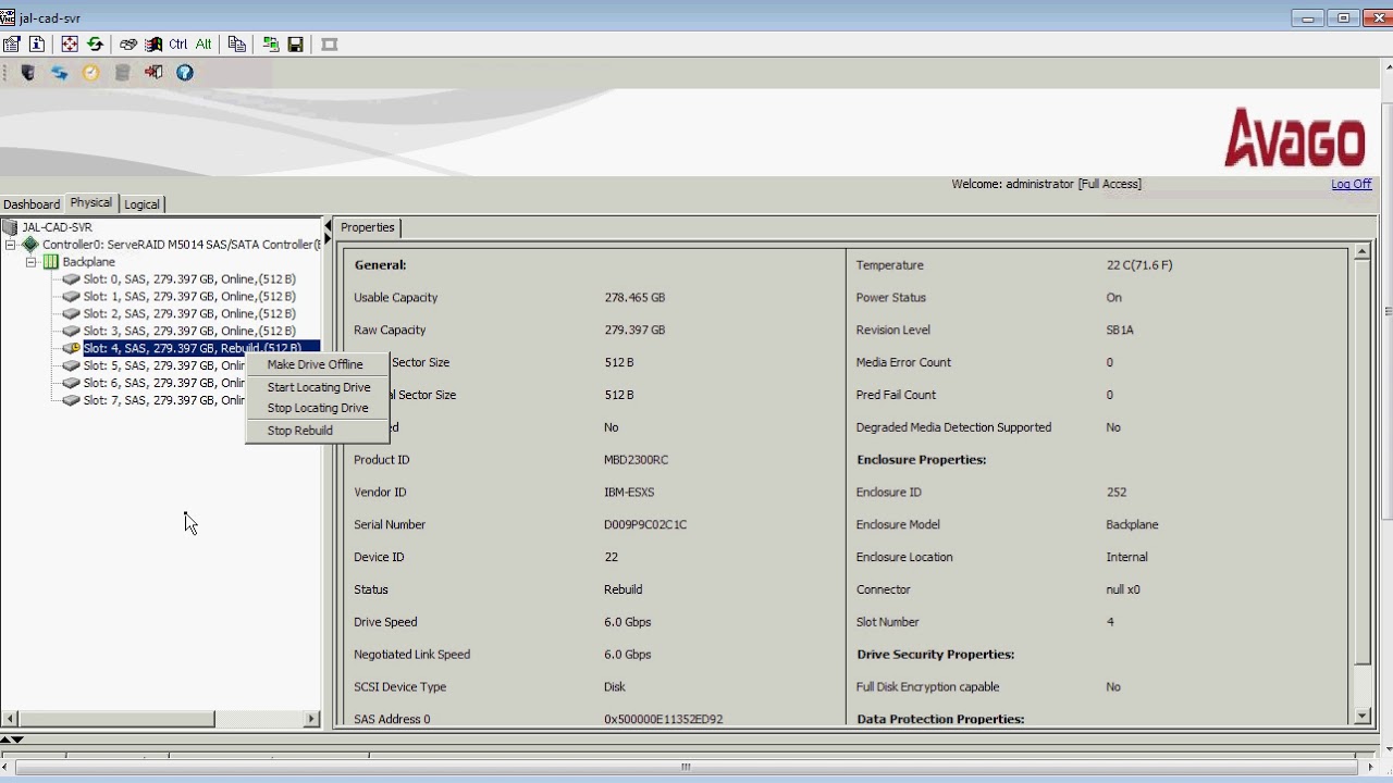 Raid 5 hard drive failure replacement through megaraid storage manager tool