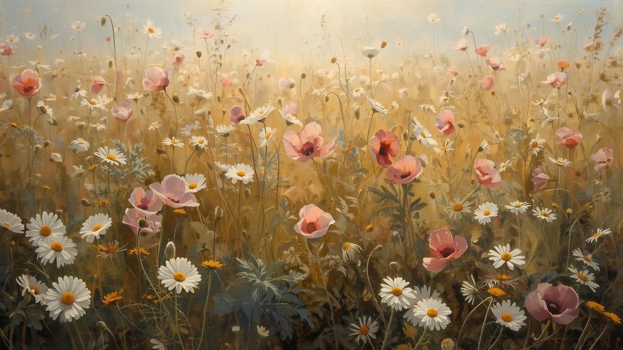 Golden Meadow Wildflowers Floral Botanical Vintage Painting | Frame TV Art | 2-Hour Screensaver
