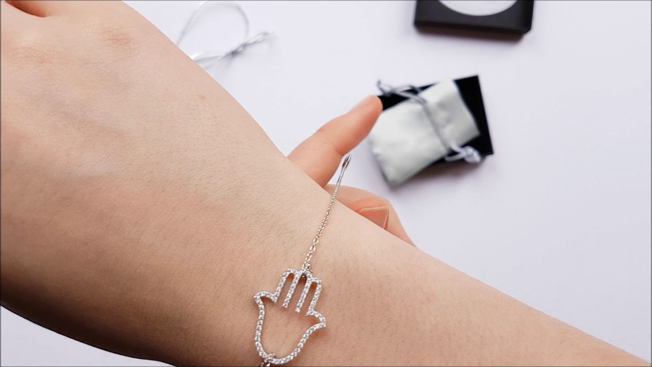 Hamsa Bracelet encrusted with CZ stones in Silver