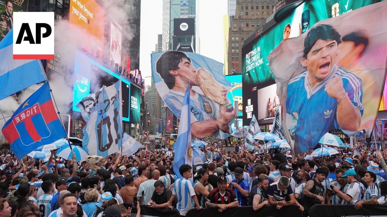 Argentina and Spain fans rally in New York ahead of World Cup final