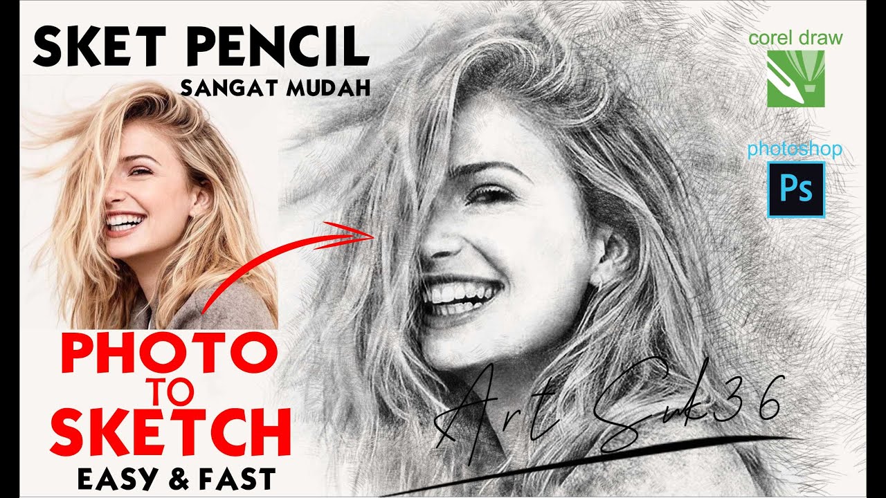 Photo to Pencil Drawing Sketch Effect -art-  Efek Sketsa  Pensil  - Tutorial Photoshop