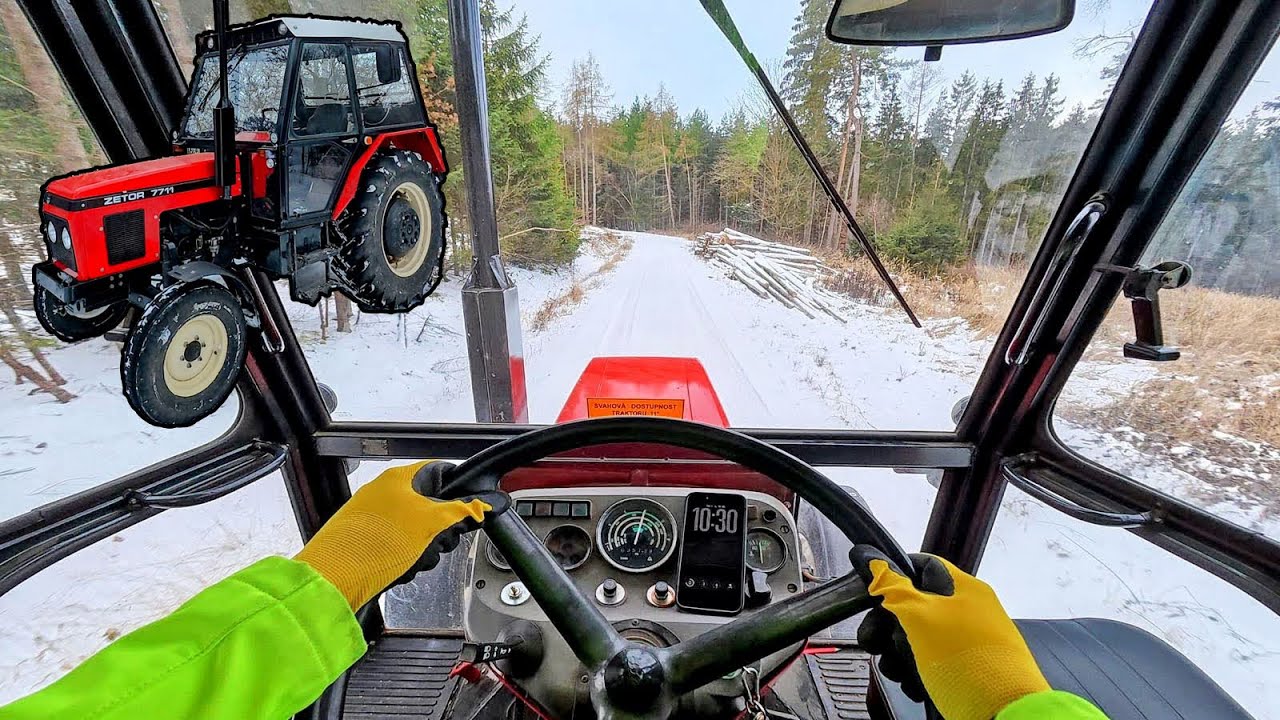 Zetor 7711 driving on snow /POV & external shots/ 4K