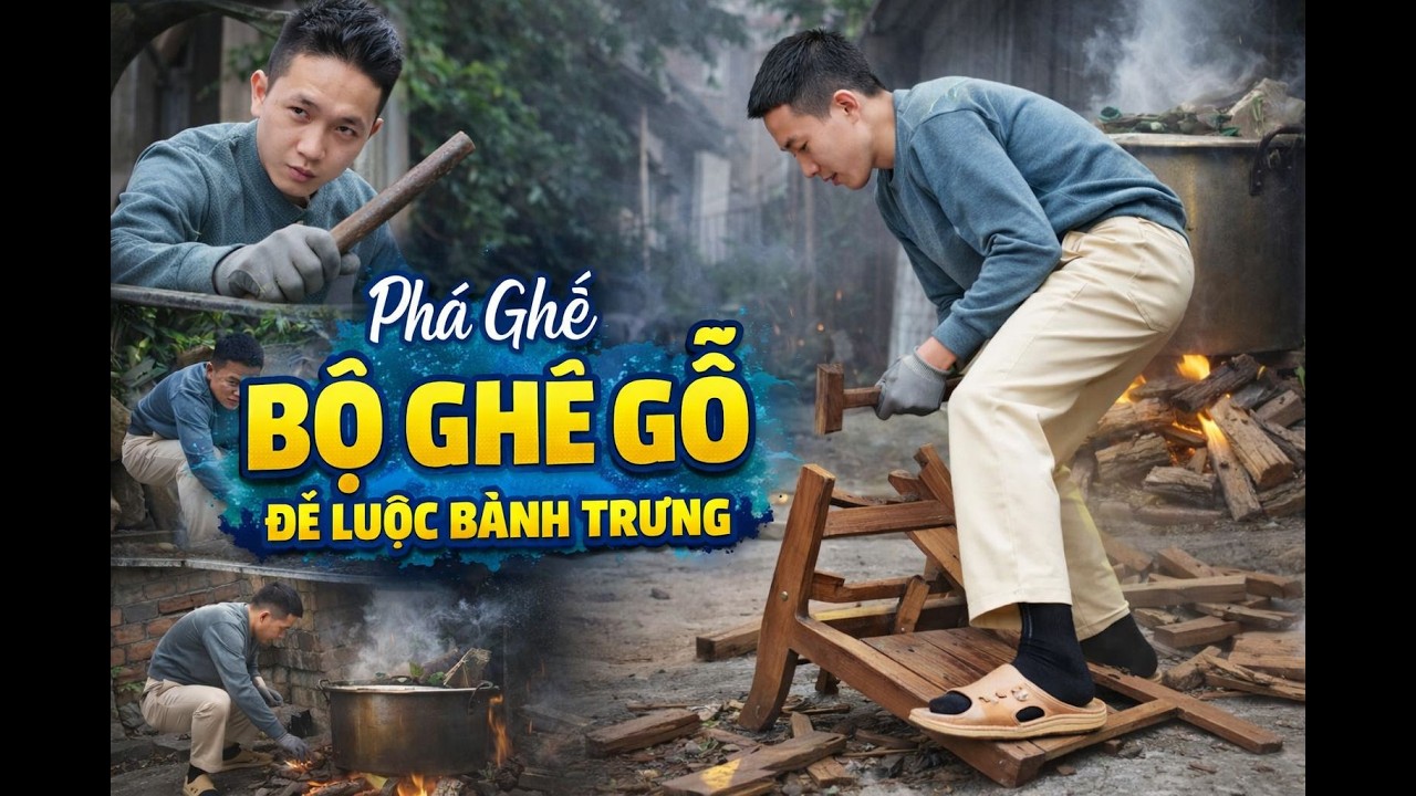 Phá Ghế Gỗ để Luộc Bánh Trưng 12 tiếng