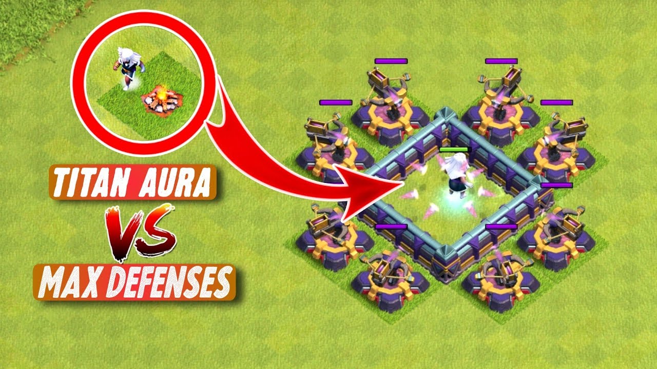 Electro Titan Aura Damage VS All Max Defenses | (Clashofclans)