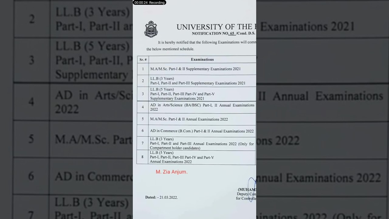 LLB and MA/MSc  Examination Schedule 2022