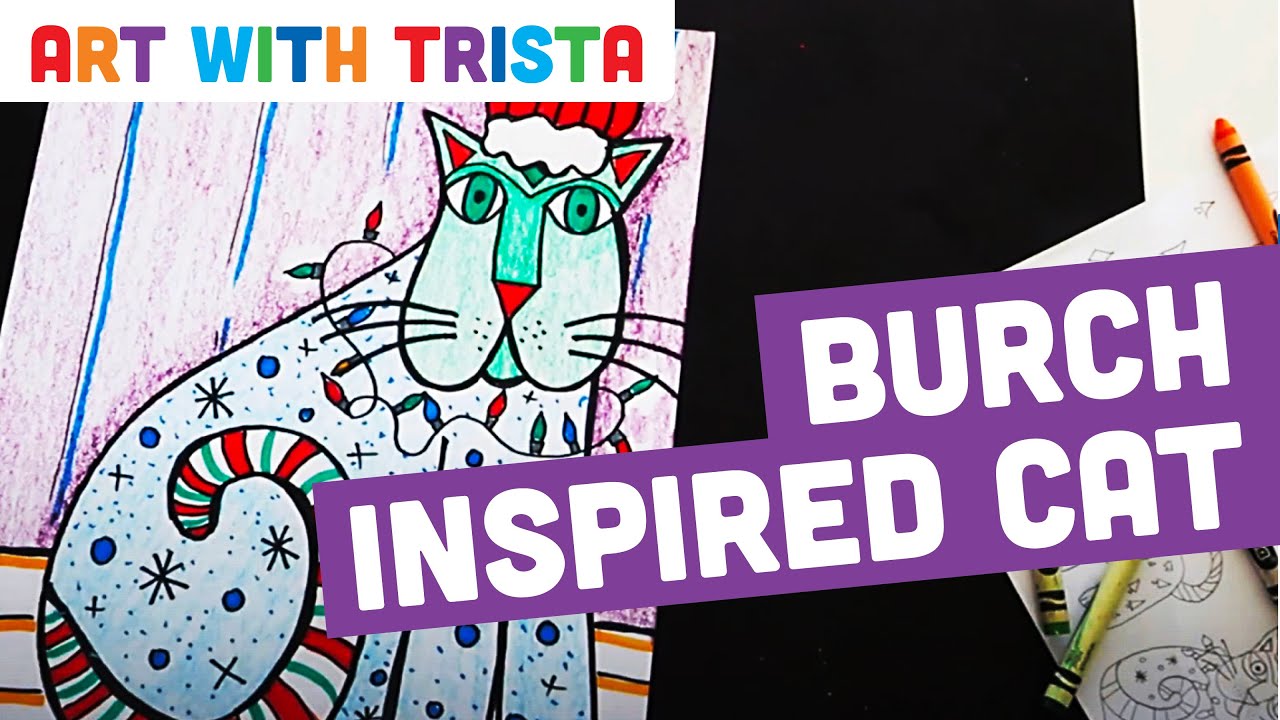 Laurel Burch Inspired Cat In a Hat Holiday Art Tutorial - Art With Trista