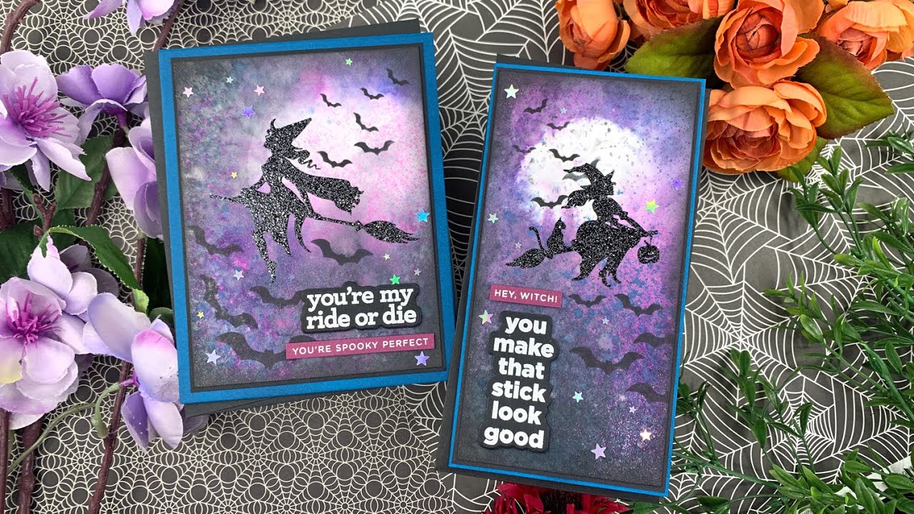 Sparkly Witches & Spooky Skies Cards | AmyR Halloween 2022 Series #18