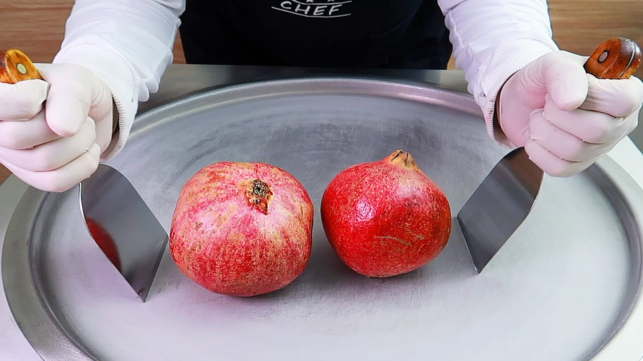pomegranate ice cream rolls street food - ايس كريم رول الرمان
