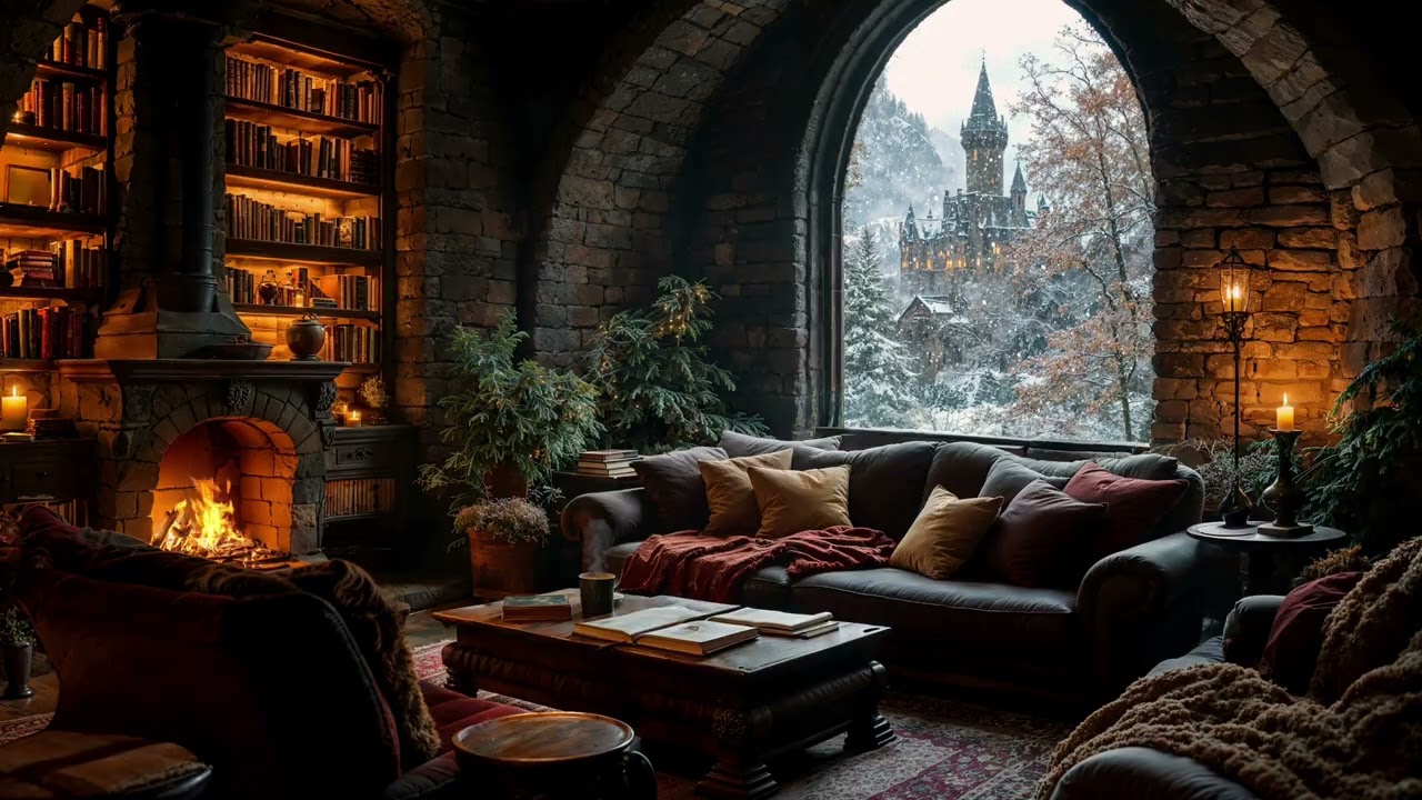 Cozy Castle Library –Fireplace Ambience for Reading & Deep Focus