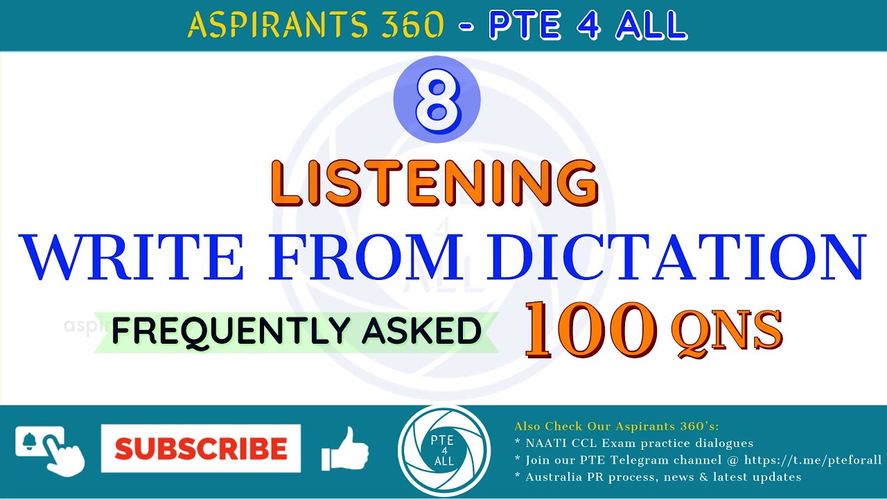 8 - PTE EXAM - LISTENING - Write From Dictation (WFD) - Free Practice Material - MOST REPEATED QNS