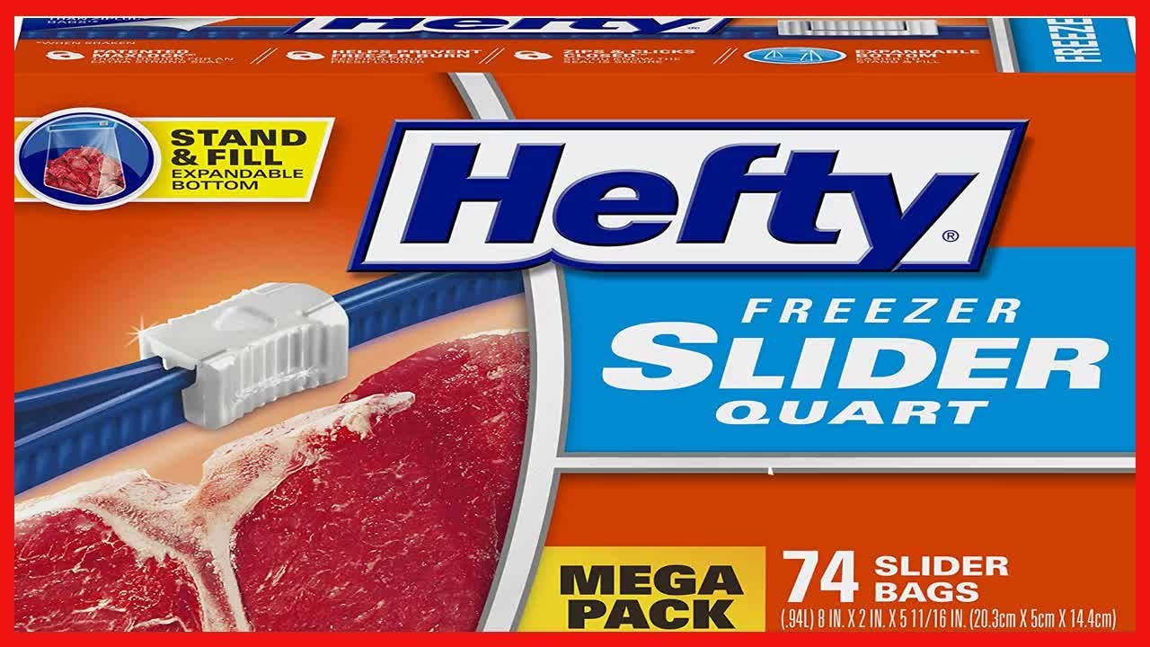 Hefty Slider Freezer Storage Bags, Quart Size, 74 Count