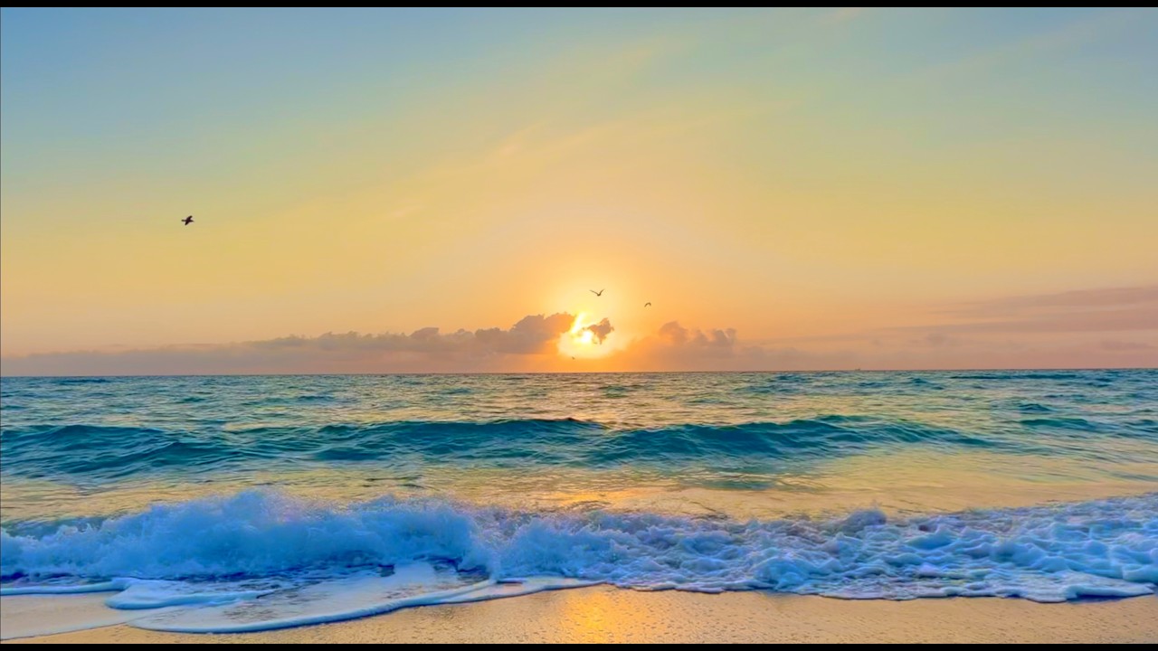 4K Golden Sunrise Ocean Waves Before 7AM 🌅 8 Hours Relaxation