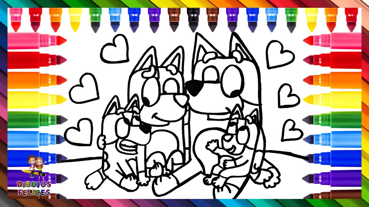 Dibuja y Colorea A Bluey Y Su Familia  🐶❤️🧡💛💚💙💜 Dibujos Para Niños