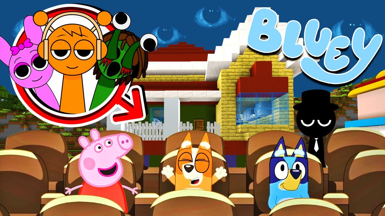 TRAVESURAS en el CINE viendo a los SPRUNKI | Las Aventuras de BLUEY en MINECRAFT!