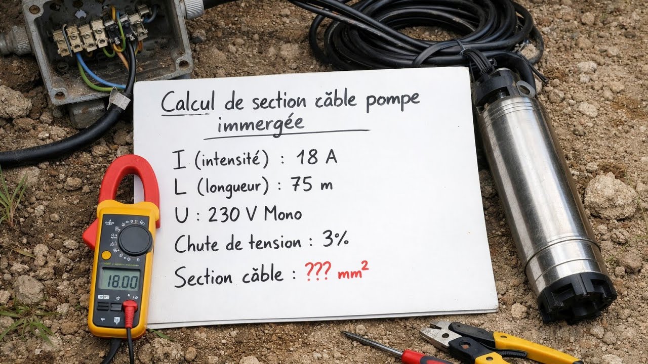تحديد مقطع سلك مضخة غاطسة 7 خيل calcul de la section de cable pour  pompe immergée 5.5 kw 