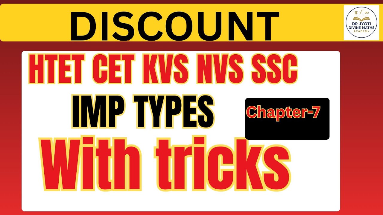Discount Chapter Tricks & Important Questions HTET KVS NVS SSC CET Railways Maths