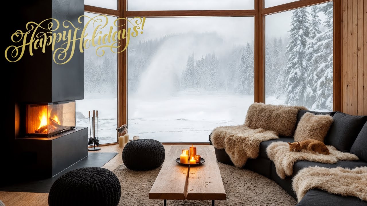 Winter Cozy House Fireplace Ambience 🔥 3 Hours Peaceful Snowscape for Sleep (No Music)❄️