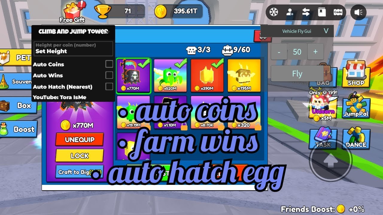 🗼Climb And Jump Tower Script Auto Farm Coins,Farm Wins,Auto Hatch Egg (keyless)