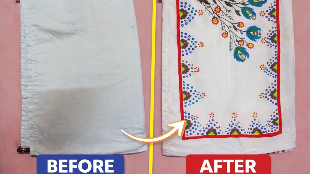 Before & After Fabric Painting | Plain bed sheet  to Hand-Painted Beauty 🎨✨