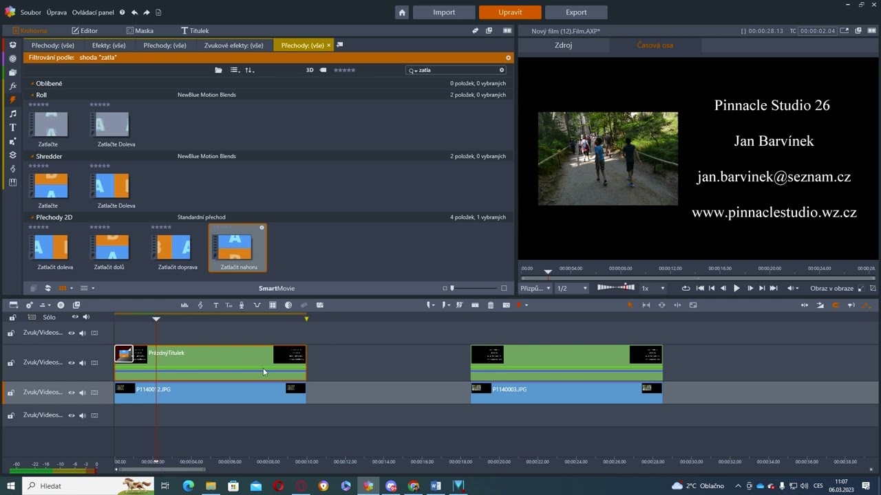 Pinnacle Studio 26 -  Tutoriál jak posunout titulek ze zdola nahoru s fotkou a videem.