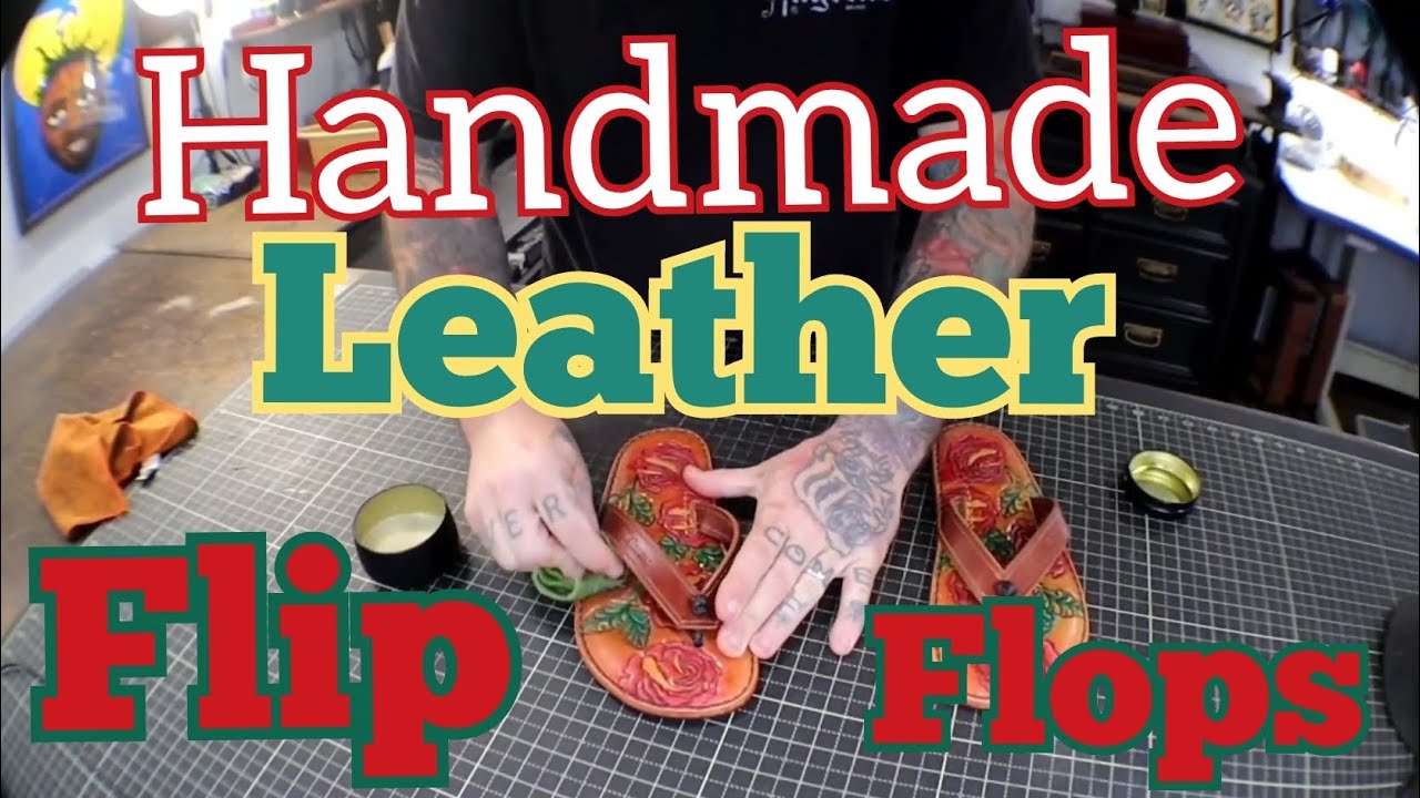 Creating LEATHER Flipflops: Step-by-Step HANDMADE and Rose Painting.