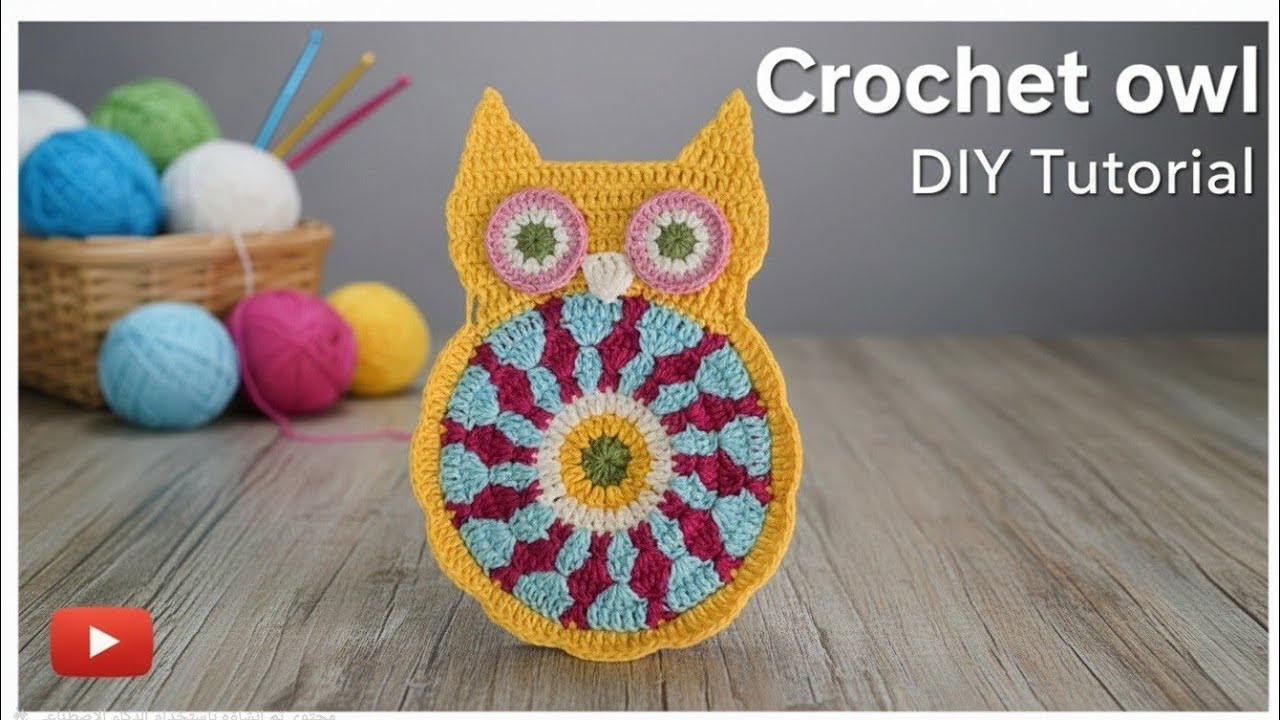 بومة كروشيه للتزيين أو تعليقه جداريه أو شنطة طفلة Crochet Owl